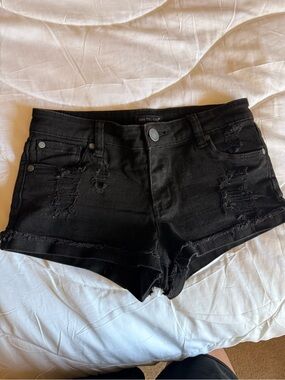 See Thru Soul Black Distressed Denim Shorts